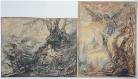 Adolphe Martial-Potémont (Parigi 1827 - 1883) Lotto di quattro tecniche miste...