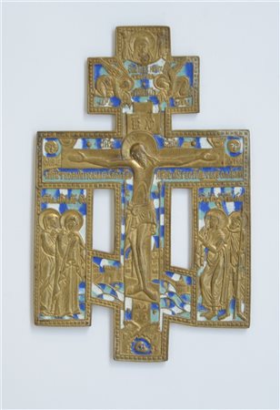Icona in bronzo e smalti raffigurante la Crocifissione (cm 22,5x14,5) Incisa...