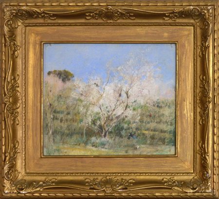 Giuseppe Casciaro (Ortelle 1861 - Napoli 1945) "Campagna" tecnica mista (cm...