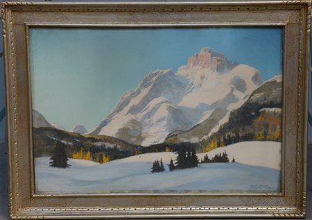 Edgardo Rossaro (Vicenza 1882 - ? 1972) "La Croda Rossa da Carbonin" olio su...