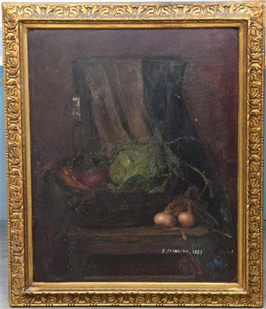 Ignoto "Cesto con verdure" 1883 olio su cartone pressato (cm 82x66) reca...