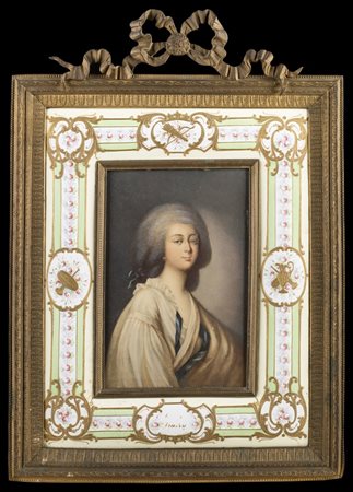 Scuola francese, secolo XIX " Ritratto di dama" miniatura su avoriolina (cm...