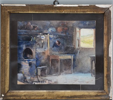 G. Grimaldi "Interno" acquerello su carta (cm 24x29) Firmato in basso a...