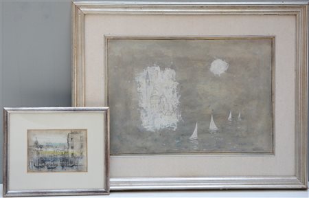 Giorgio Valenzin (Pordenone 1901 - Venezia 1978) "Venezia" due tecniche miste...