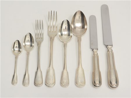 Servizio di posate marcato "Broggi" in metallo argentato composto da :...