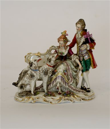 Manifattura della prima metà del secolo XX "Scena galante" gruppo in...