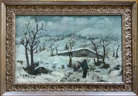 Ottorino Garosio (Vestone 1904 - 1980) "Il ritorno" olio su tela (cm 35x55)...