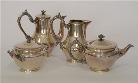 Cristofle Caffettiera, teiera, lattiera e zuccheriera in metallo argentato a...