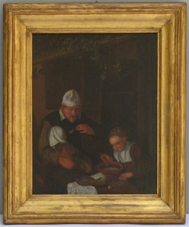 Scuola fiamminga del secolo XIX "Scena di genere" olio su tavola (cm 34,5x28)...