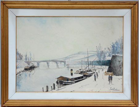 Paolo Paradiso "Paesaggio innevato" '75, olio su tela (cm 50x70) Firmato e...