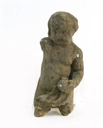 Antico frammento di scultura in pietra raffigurante putto (h cm 56) (difetti...