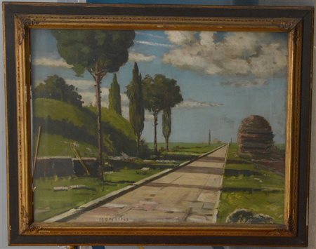 Umberto Montini (Milano 1897 - Busto Arsizio 1978) "Viale alberato" olio su...