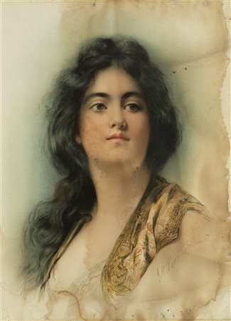 Stampa raffigurante gentildonna con ampia scollatura (cm 50x36,5) In cornice...