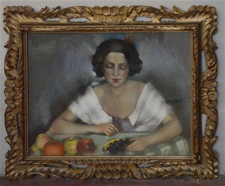 Giulio Clerici (XX Secolo 0) "Ritratto femminile" 1934, pastelli colorati (cm...