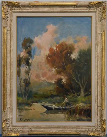 Ivan Karpoff (Novocerkask 1898 - Milano 1970) "L'ansa del Po'" olio su tela...