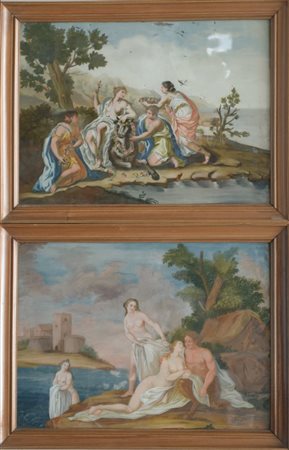 Ignoto, "Venere con un satiro" e "Ratto di Europa" coppia di antichi dipinti...