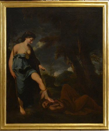 Scuola del secolo XVIII "La luce che scaccia la tenebra" olio su tela (cm...