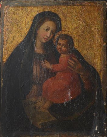 Scuola toscana del secolo XVI "Madonna con Bambino" olio su tavola (cm...