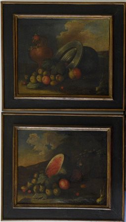 Scuola italiana del secolo XVIII "Nature morte con frutta" coppia di dipinti...