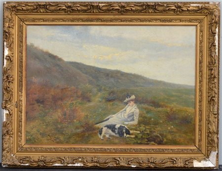 Torello Ancillotti (Montepulciano 1843 - Firenze 1899) "Sul prato" olio su...