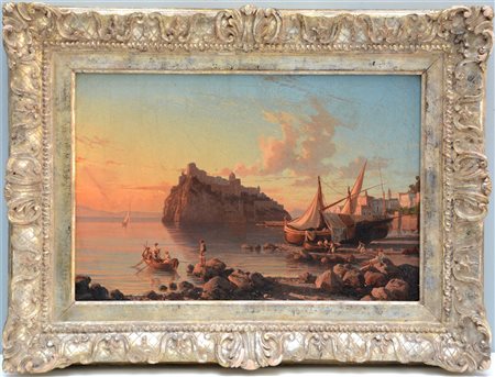 Scuola napoletana del XIX Secolo "Veduta di Ischia" olio su tela (cm 35x53)...