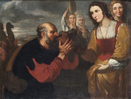Scuola genovese del secolo XVII Rebecca ed Eliezer al pozzo Olio su tela cm...