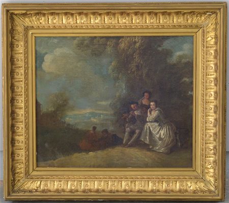 Scuola francese dell'inizio del secolo XIX "Scena galante" olio su tela (cm...