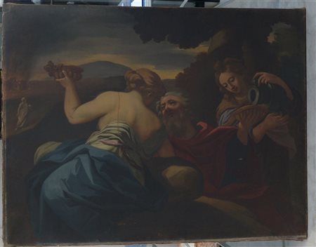 Ignoto "Lot e le figlie" antico dipinto ad olio su tela (cm 115x149) (difetti...
