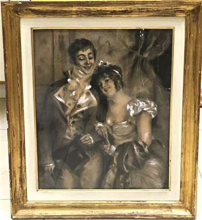 Maestro spagnolo del secolo XIX "Al ballo" tecnica mista su carta (cm 44x34)...