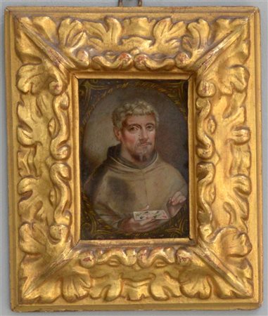 Scuola del secolo XVIII "Ritratto virile" verre peint (cm 15x10) in cornice...