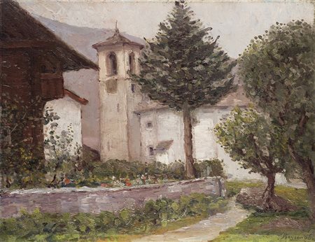 Enrico Reycend (Torino 1855 - 1928) "Prima fioritura" olio su compensato (cm...