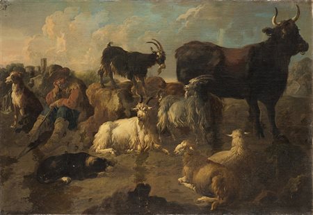Philipp Peter Roos (Sankt Goar 1657 - Roma 1706) Pastore con armenti Olio su...
