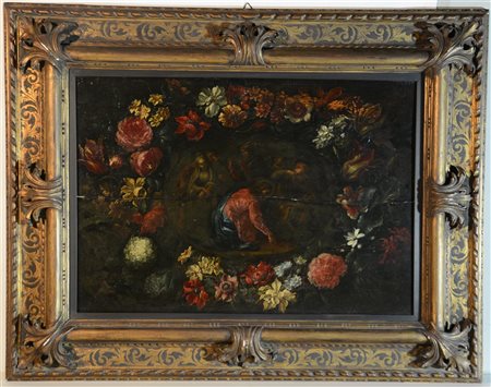 Ignoto "Cristo e l'adultera" olio su tavola (cm 47x70,5) In cornice...