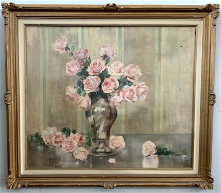 Luigi Serralunga (Torino 1880 - 1940) "Rose" olio su tela (cm 86x100) Firmato...