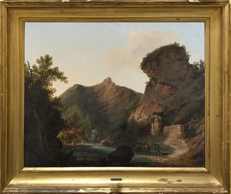 Pompeo Calvi (Milano 1806 - 1884) "Veduta con cavalieri" 1836 olio su tela...