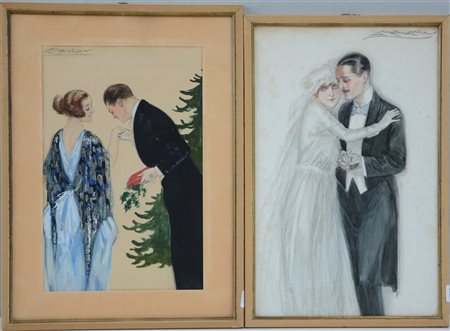 Achille luciano Mauzan (Gap 1883 - 1952) Coppia di bozzetti a tecnica mista...