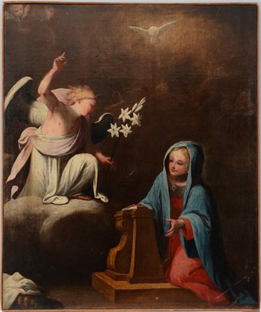 Scuola lombarda del secolo XVIII "Annunciazione" olio su tela (cm 95x79,5) (dif