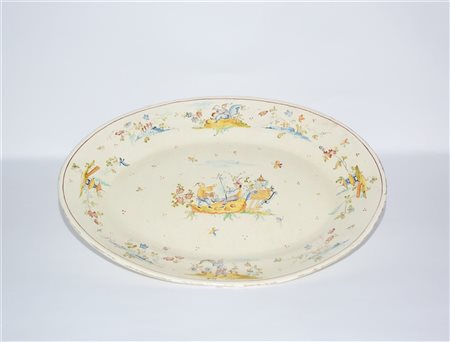 Grande vassoio ovale in maiolica decorato a cineserie (cm 57x44) (difetti e res