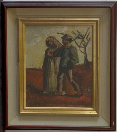 Copia da Nicola Ciletti "I contadini" olio su masonite (cm 40x32) Firmato in ba