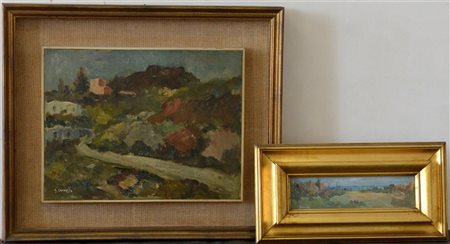 G. Cannella "Rocca vesuviana" e "Paesaggio" lotto di due dipinti ad olio su tela