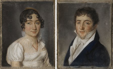 Scuola dell'inizio del sec. XIX "Gentiluomo e gentildonna" coppia di pastelli c