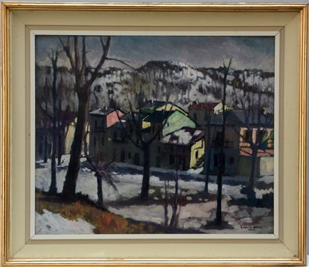 Giulio Benzi "Inverno" 1954, olio su faesite (cm 50x60) Firmato e datato in bass