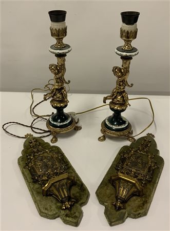 Lotto composto da due acquasantiere e due lampade (difetti)