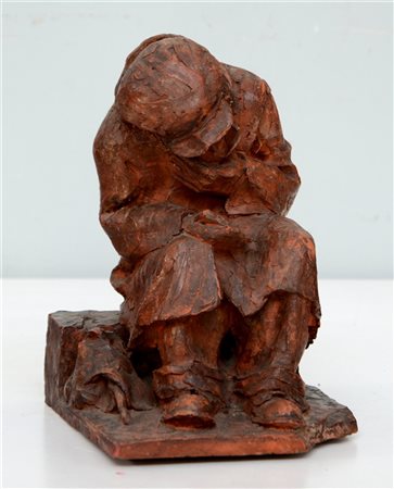 Alceo Dossena "Mendicante" scultura in terracotta (h cm 22) Firmato alla base (d