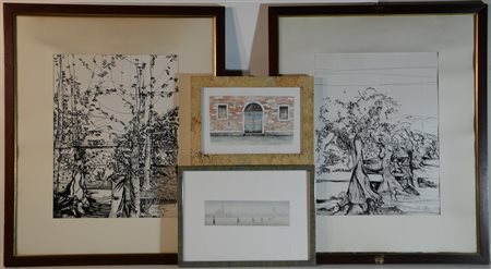 Lotto composto da due disegni a china raffiguranti alberi firmati A. Cifani e d