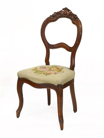 Sedia Luigi Filippo in noce, seduta rivestita con tessuto middle-point, secolo