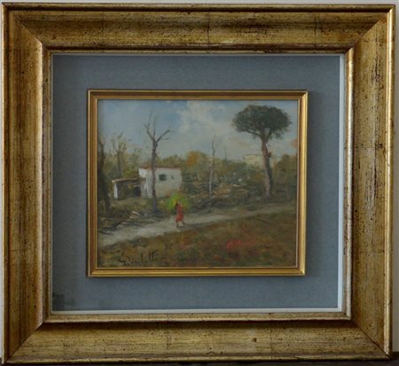Gaetano Bocchetti "Paesaggio" olio su compensato (cm 25x30) Firmato in basso a s