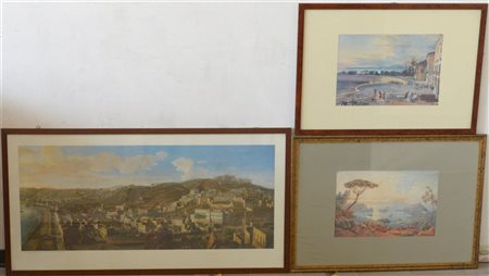 Lotto composto da cinque riproduzioni raffiguranti paesaggi ed una figura femmi