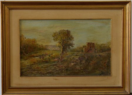 Artista della fine del XIX Secolo. "Paesaggio agreste" olio su tela (cm 35x55)