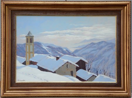 Piero Ansaldi "Mattino in Valle Stura" 1978, olio su cartone telato (cm 40x50) F